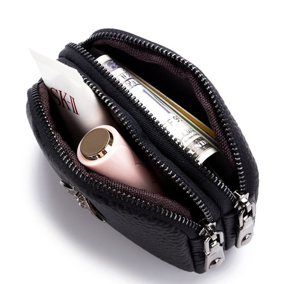 Genuine leather double zipper coin purse - Picture 8 of 13